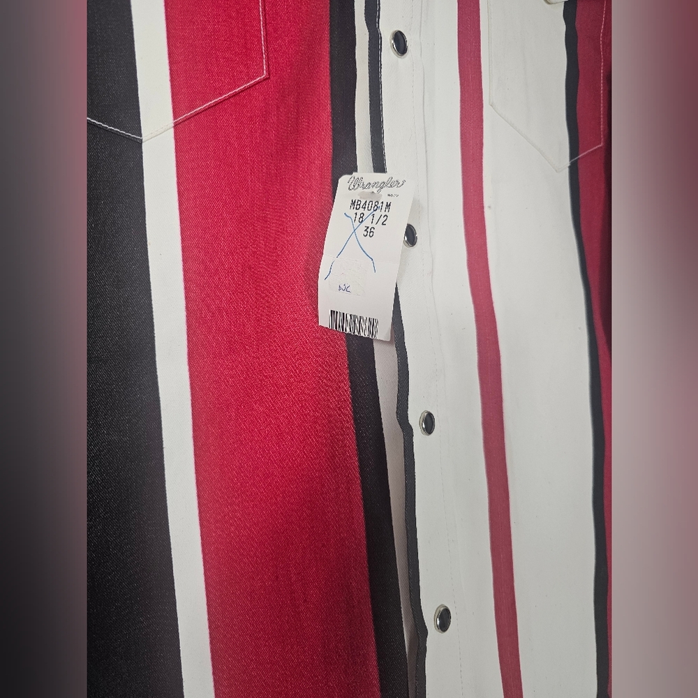 VINTAGE Mens Wrangler BRUSHPOPPER PEARLSNAP BLACK RED WHITE SIZE XXL - Picture 2 of 10